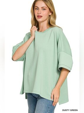 Zenana Full Size Scuba Round Neck Top With Side Slits Plus Size